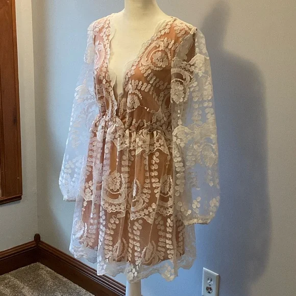 Boohoo White Lace Long Sleeve Dress - Picture 3 of 9